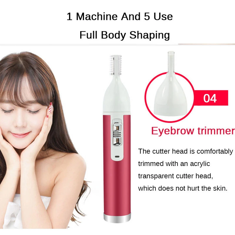 5-in-1 Electric Rechargeable Women's Epilator Lady Shaver Nose Hair Trimmer Eyebrow Shaper Leg Armpit Bikini Hair Removal