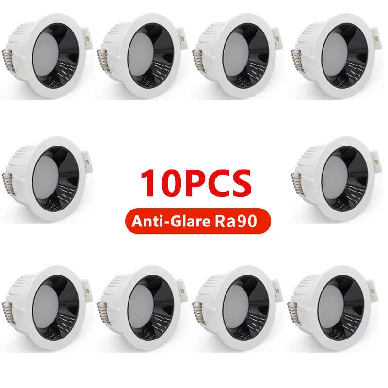 10PCS LED Downlight Recessed Ceiling Lamp 5W 7W Anti-Glare Eye Protection Ceiling Lamp Round Panel Down Lights AC85-265V Ra≥90