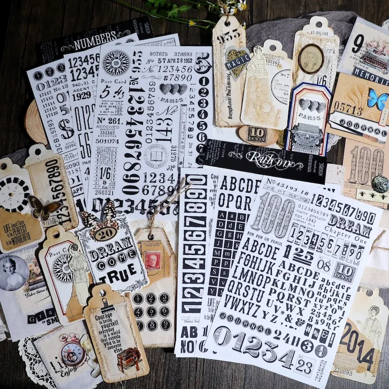 Vintage Number Alphabet Rub On Stickers For Scrapbooking Planner Home Decorative Transfer Sticker Junk Journal Craft Supplies