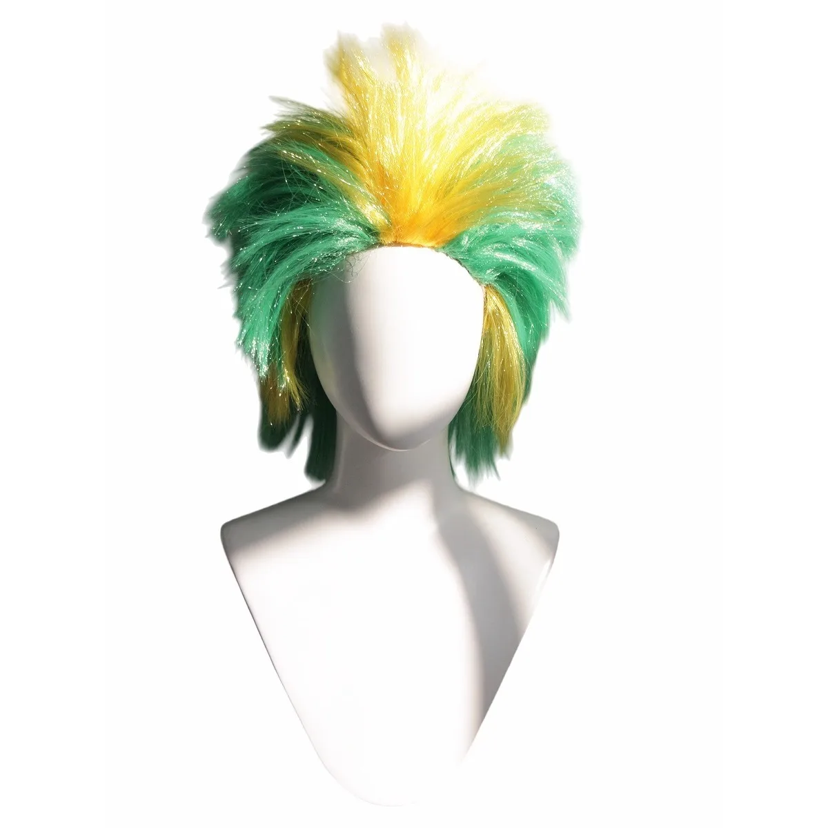 Anxin Brand Synthetic Fiber Wigs: Yellow-Green Two-Tone Afro Style, Fluffy and Three-Dimensional Hair Strands, Brazilian National Team Themed Wig, Fluffy and Shiny Style, World Cup Viewing Party Photo Prop