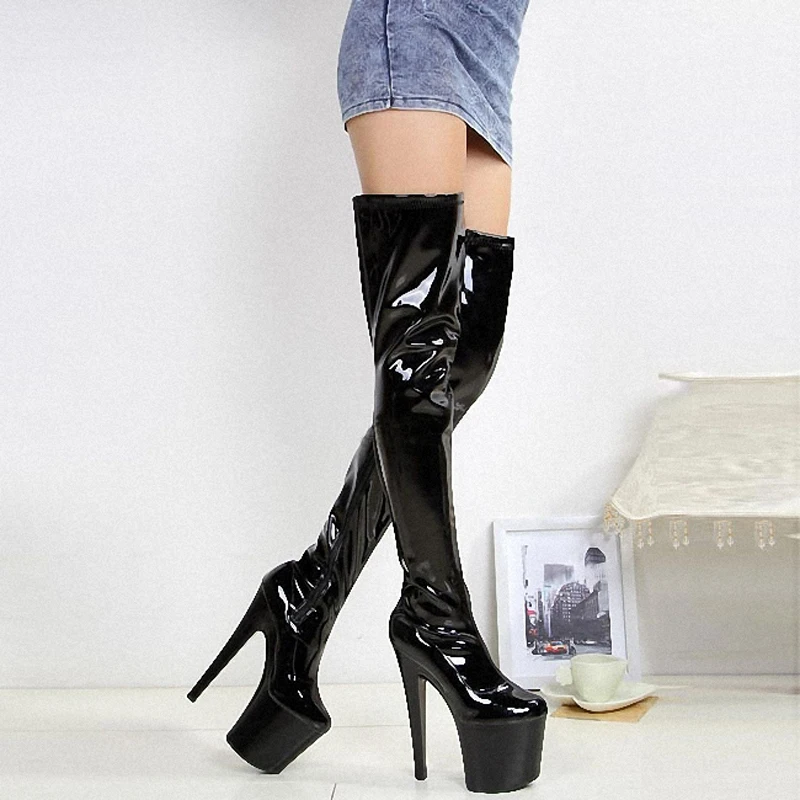 8 Inch Fetish Sexy Goth Red Pole Dancing 20cm Knee High Boots For Women Long Gothic Platform Stripper Shoes Iighter queen combat