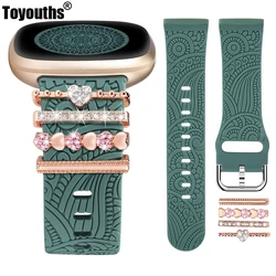 TOYOUTHS Charms Decorative Ring Loop for Fitbit Sense 2/Versa 3/Versa 4/Sense Women Boho Sport Engraved Silicone Band for Sense