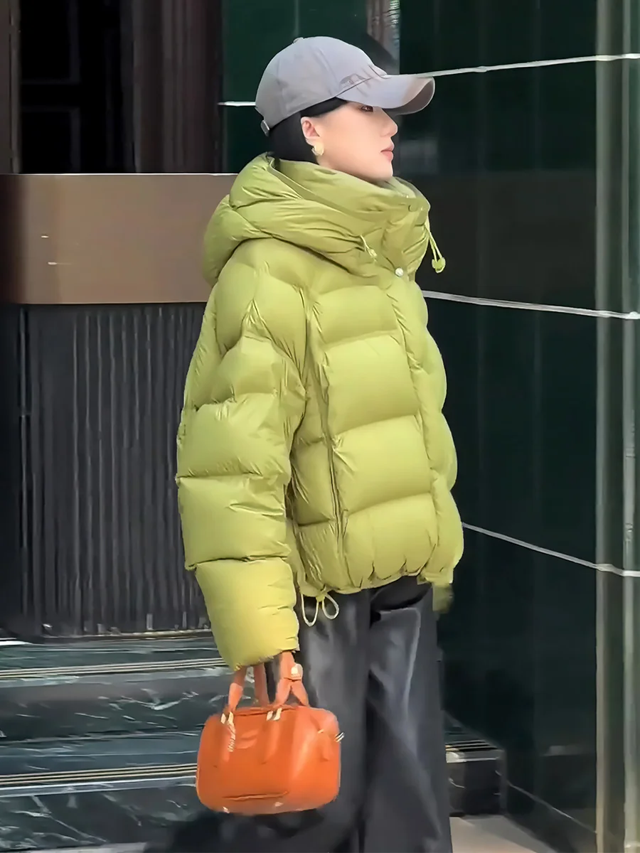 여성용 오트 화이트 다운 재킷 후드 스트링 따뜻한 겨울 외투 패셔너블 신상 출퇴근용