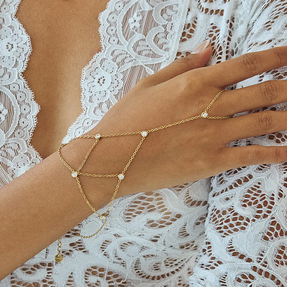 

Charm Cubic Zirconia Mesh Tassel Connecting Ring Bracelet Waterproof Stainless Steel Hand Chain Bracelet Trendy Female Jewelry