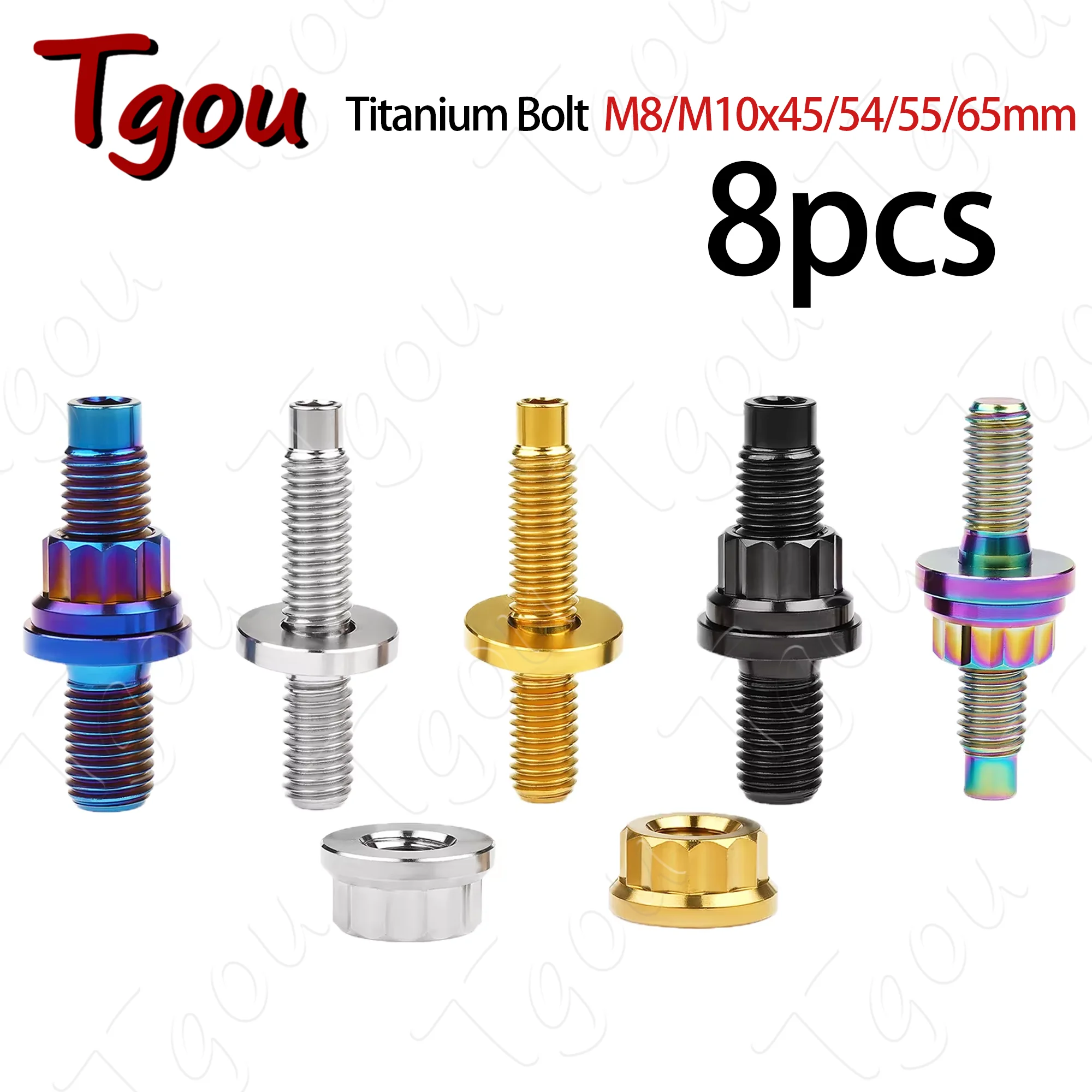 

Tgou титановый болт M8/M10x45/54/55/65 мм Шаг 1,25 выхлопная труба для мотоцикла с гайками 8 шт.