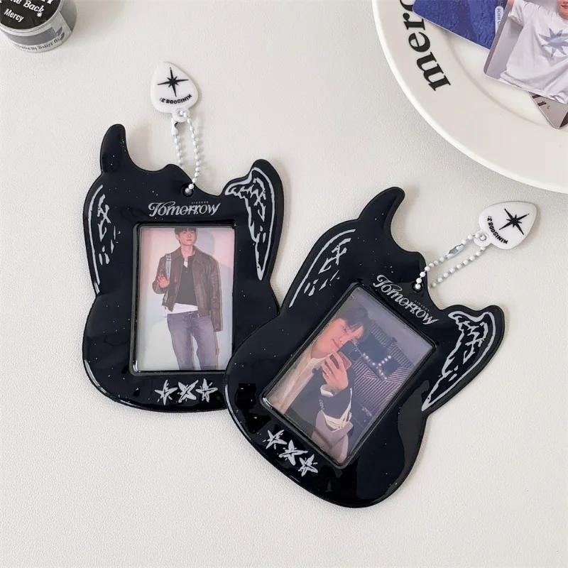 Display Pendant for Bag Keychian ID Bus Card Case Hollow Korean Y2K Black Cool Guitar PVC Card Holder Kpop Idol 3-inch Photocard
