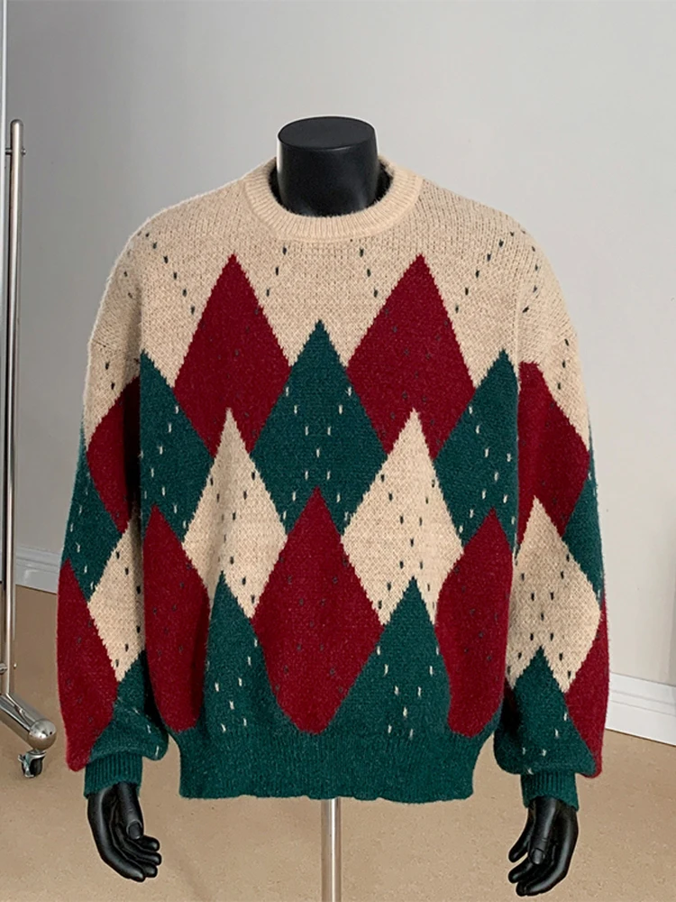 

Ретро-свитер с узором Fair Isle, круглый вырез, мужской, осенне-зимний, парный, свободного кроя, повседневный, модный, из полиэстера и акрила