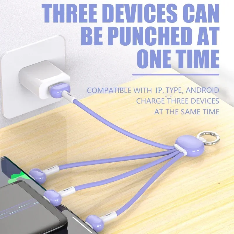 2A Portable 15cm Multi 3 in 1 Cable Short keychain Fast Charging Cable Compatible for iPhone Micro USB Type C Phone Cord