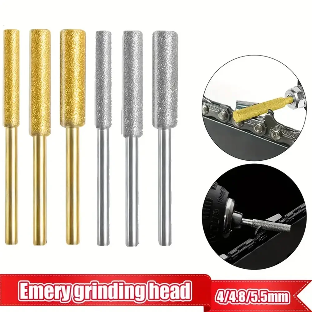 6pcs Diamond Coated Cylindrical Burr 4/4.8/5.5mm Chainsaw Sharpener Stone File Chain Sharpening Carving Grinding Tools Kits