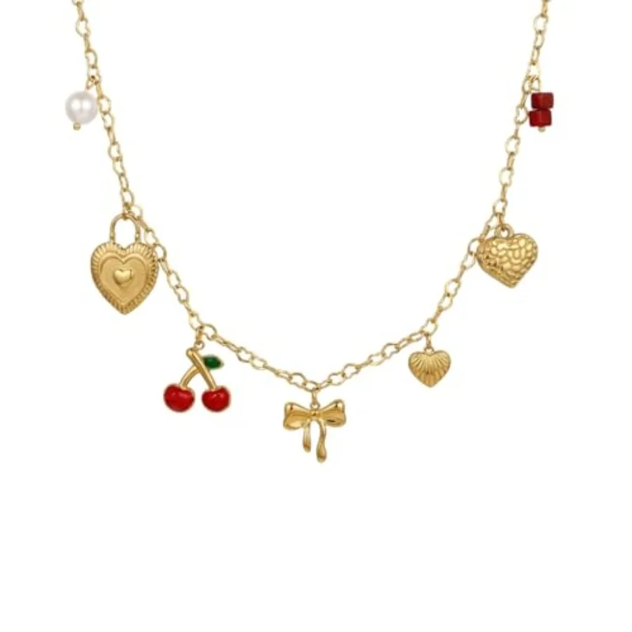Charm Necklace for Women 18K Gold Plated Paper Clip Chain with Heart Shell Dolphin pearl Pendant Y2K Preppy Trendy Valentine's
