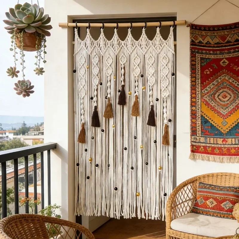 Hand-woven door curtains, curtains, partition tapestries, fringed Simia B & B Nordic bedroom ins decorative entrance