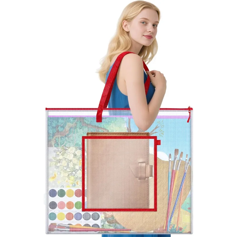 Large Poster Storage Bag 25 x 19 Art Portfolio Bag with Pocket for Poster Cutting Mat Bulletin Board Scrapbook Keepsake - Water