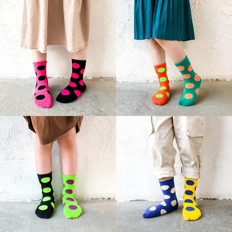 1 Pairs Candy Colors Kids Socks Cute Colorful Polka Dots Boys Girls Sports Socks Soft Cotton Four Seasons Children Sock 1-8Yrs