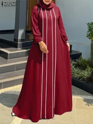 ZANZEA Autumn Muslim Abaya Dress Women Casual Long Sleeve IsIamic Maxi Robe Turkey Vestidos Kaftan Spring Patchwork Sundress