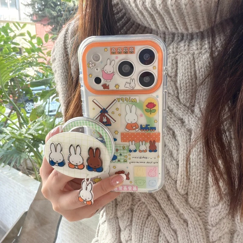 

Kawaii Cartoon Miffy Rabbit Magnetic Phone Cover For iPhone 17 Pro 16 15 14 Pro Max Case with Stand For Magsafe Protective Cases