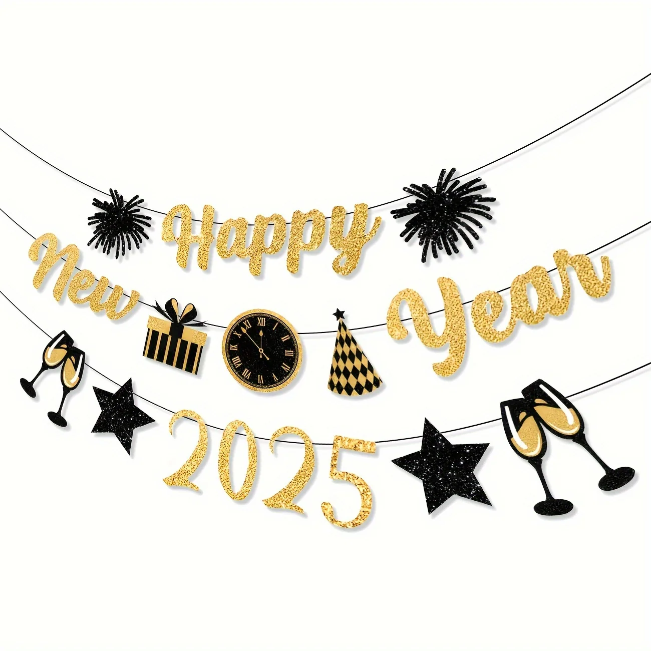 Happy New Year Party Decoration 2025 Happy New Years Sign Banner New Year Eve Banner for 2025 NYE Party Supplies