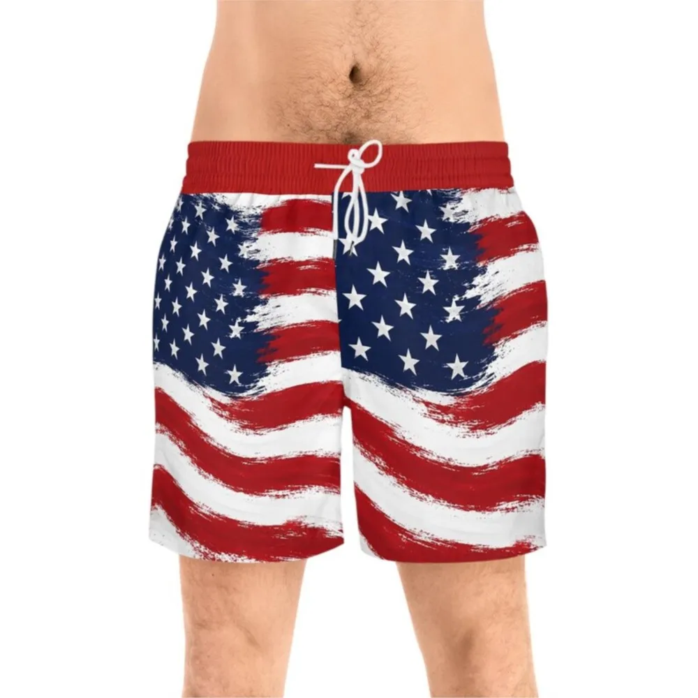 26 Summer New Men's Shorts US Independence Day Flag Printed Casual Outdoor Sports Quick Drying Mesh Hawaii Vacation Beach Shorts