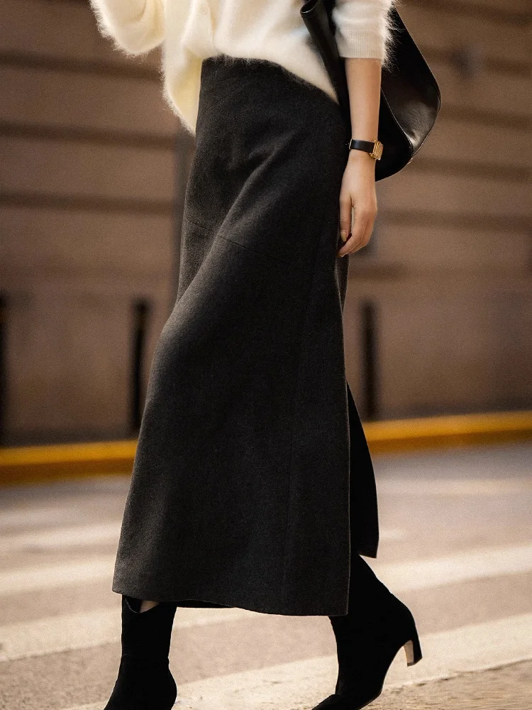 Birdtree ، تنورة محبوكة من الصوف المخلوط ، تنانير مستقيمة للسيدات بسحاب خلفي عالي الخصر ، تنورة ماكسي غير رسمية لخريف وشتاء 2025 T5N101JF #3