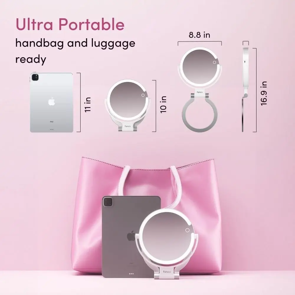 Miroir de maquillage double face éclairé par 9 LED, grossissement rechargeable 10x/1x, commande tactile, miroir de courtoisie portable avec 3 lumières