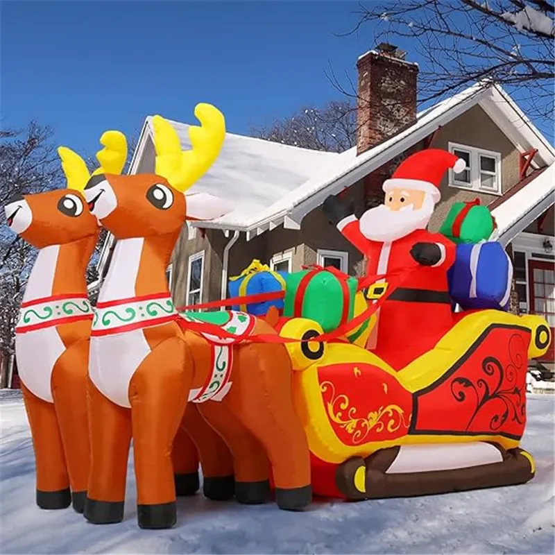 2.1m Length Christmas Decoration Inflatable Santa Reindeer Sled Builtin LED Light Xmas Party Indoor Outdoor Garden Prop Ornament