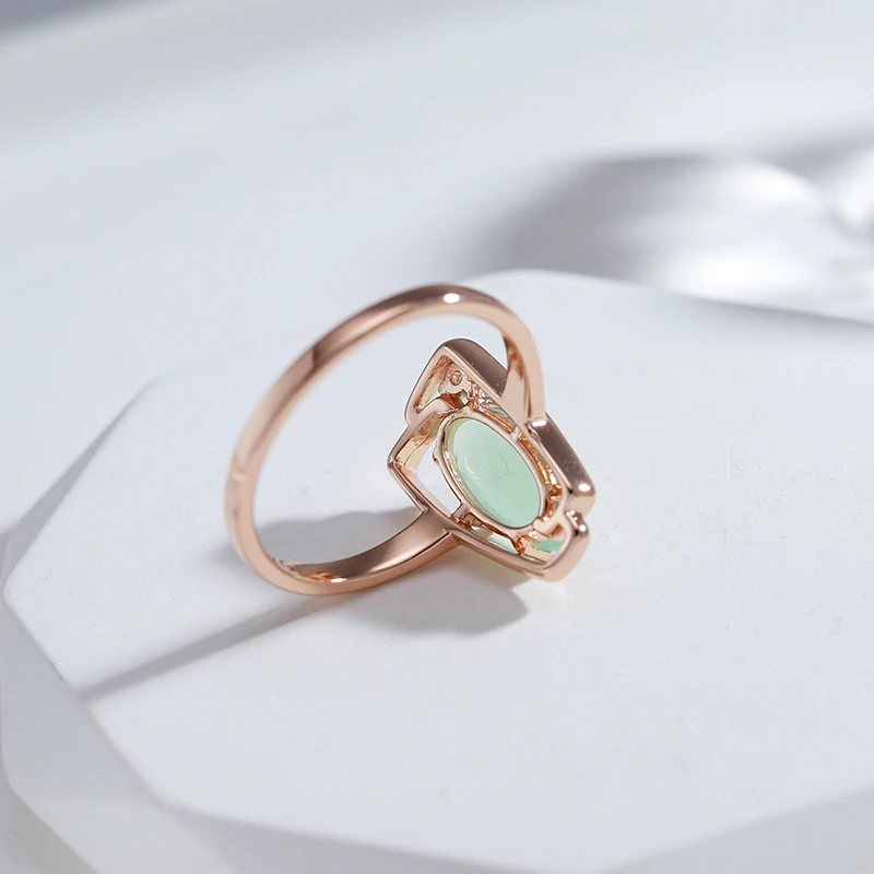 JULYDREAM Geometric Hollow Oval Mist Green Zircon Women\'s Rings 585 Rose Gold Color Fashion Jewelry Party Vintage Accessories