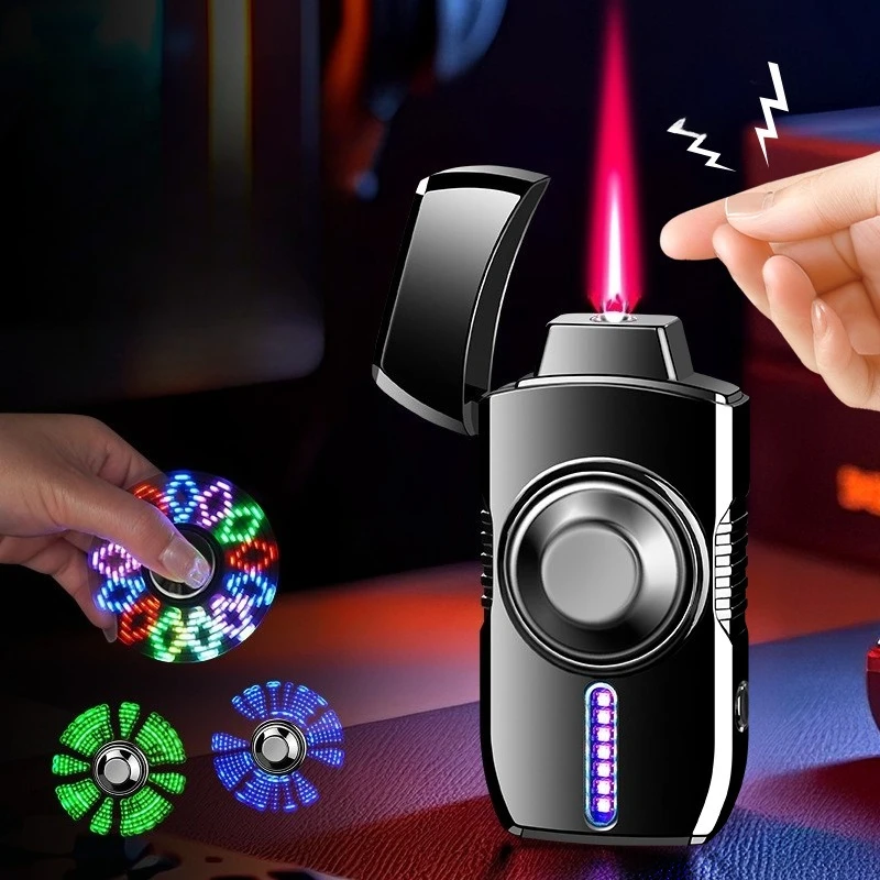 Cool Color Light Fingertip Gyroscope Voice Controlled Ignition Windproof Red Flame Butane Gas Lighter Funny Electric Lighters