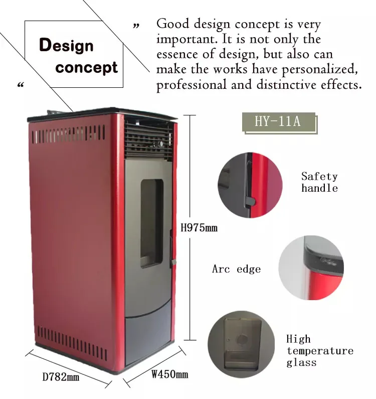 Heying 중국 도매 주조 다리미, 실내 바이오매스 목재 펠렛 스토브, 국제 시장 인기, 11 Kw
