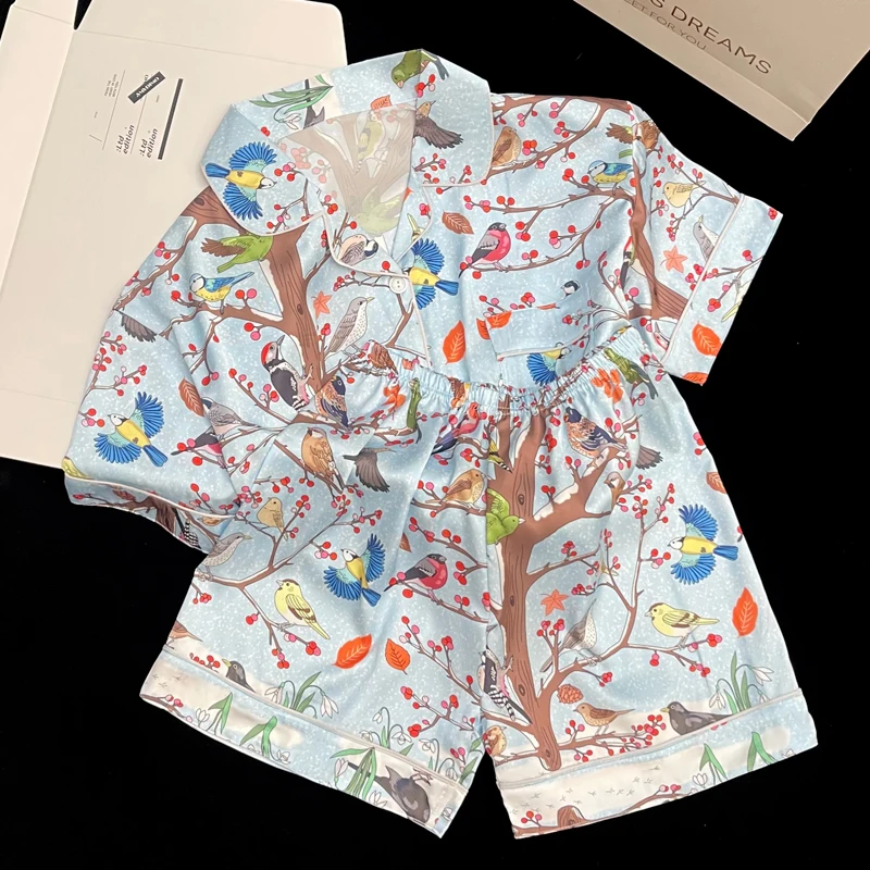 

Spring's Flower Branch Cartoon Print Women's Pajamas Idyllic Style Romantic Vitality Home Sleepwear 2024 New Summer Loungewear