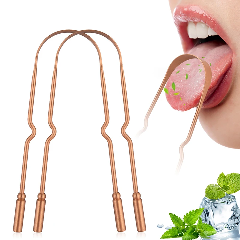 1PC Pure Copper Tongue Scraper Non-slip Handle Oral Mouth Cleaner Brush Portable Single Layer Tongue Scraper Eco-Friendly Tools