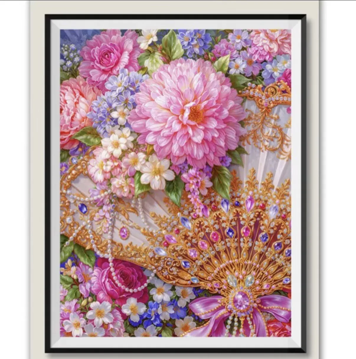 

9ct 100x75cm Fan Flowers Embroidery DIY Printed Kits Cross Stitch Needlework Set Home Decor Crafts 68 Colors