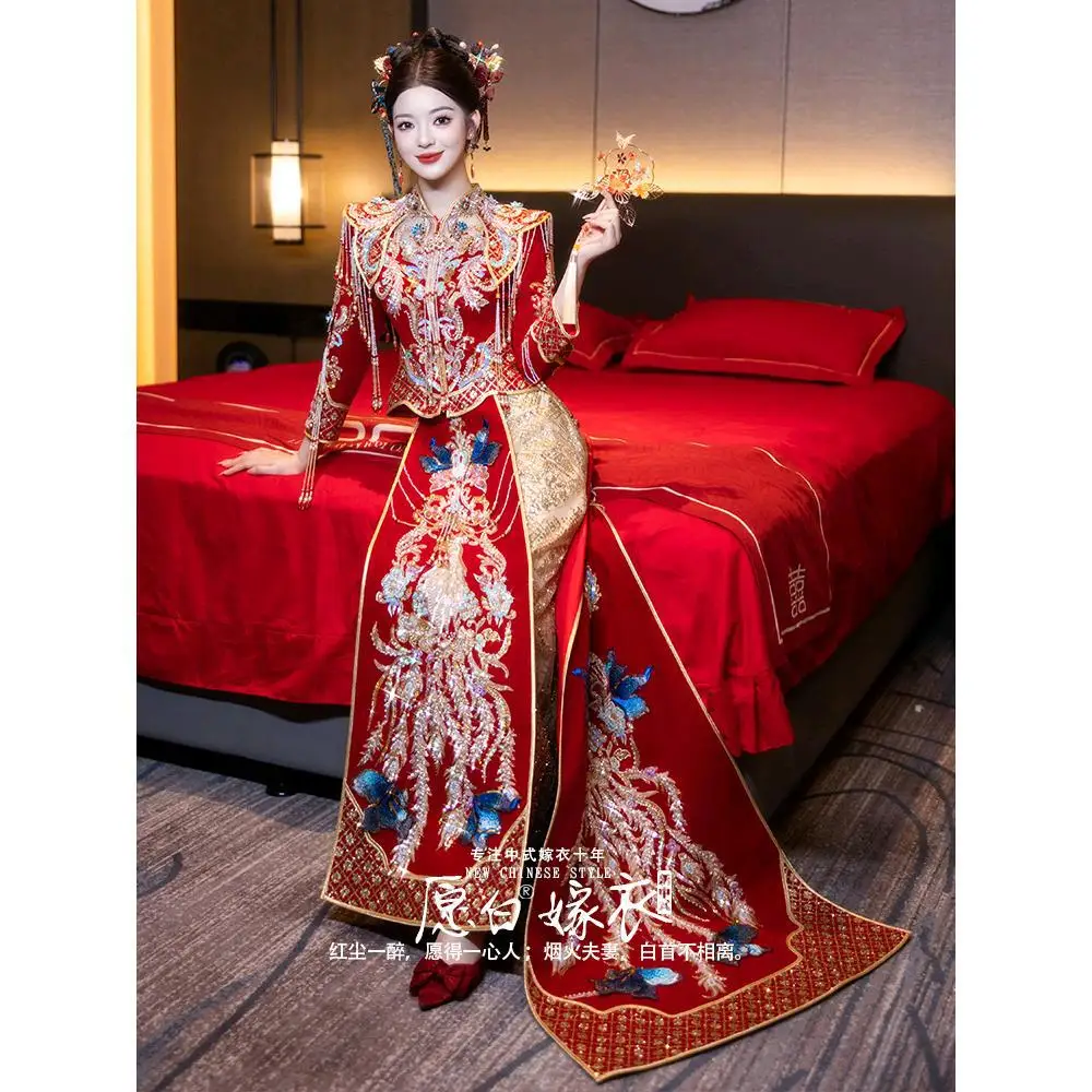 Xiuhe Clothing Bride 2025 New Spring Wedding Chinese Dragon and Phoenix Gown Red Xiuhe Wedding Clothes