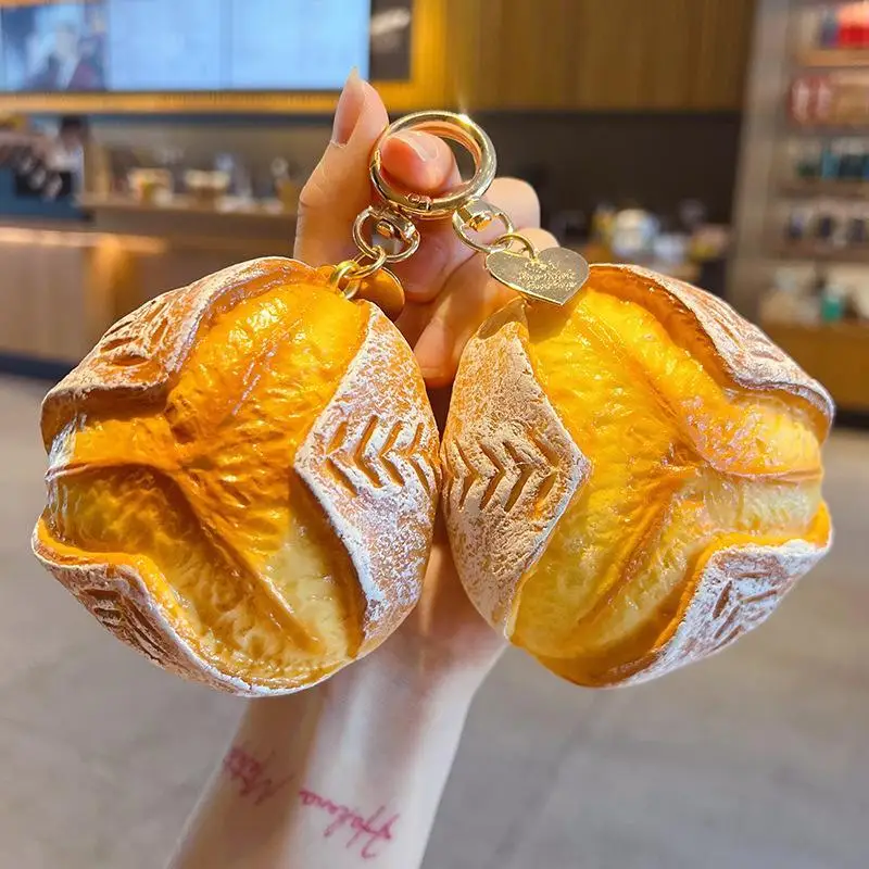 Simulation Bread Resin Keychain Soft Sponge Pinch Toy DIY Food Bag Pendant Small Gift