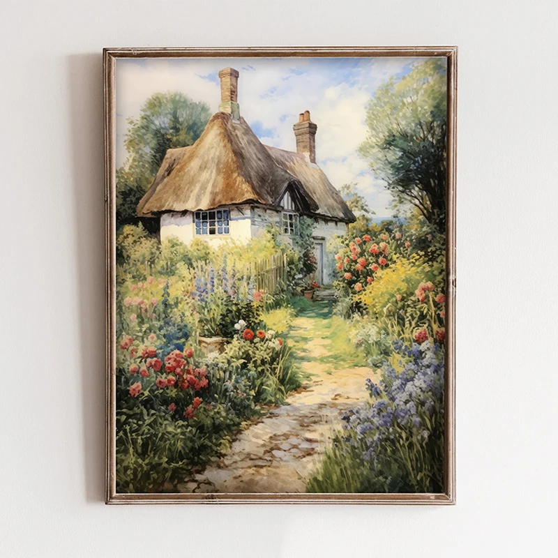 Rose Flower Ivy Country Cottage Vintage Style Painting Posters Canvas Printing Wall Art Picture for Living Room Home Decor Gifts