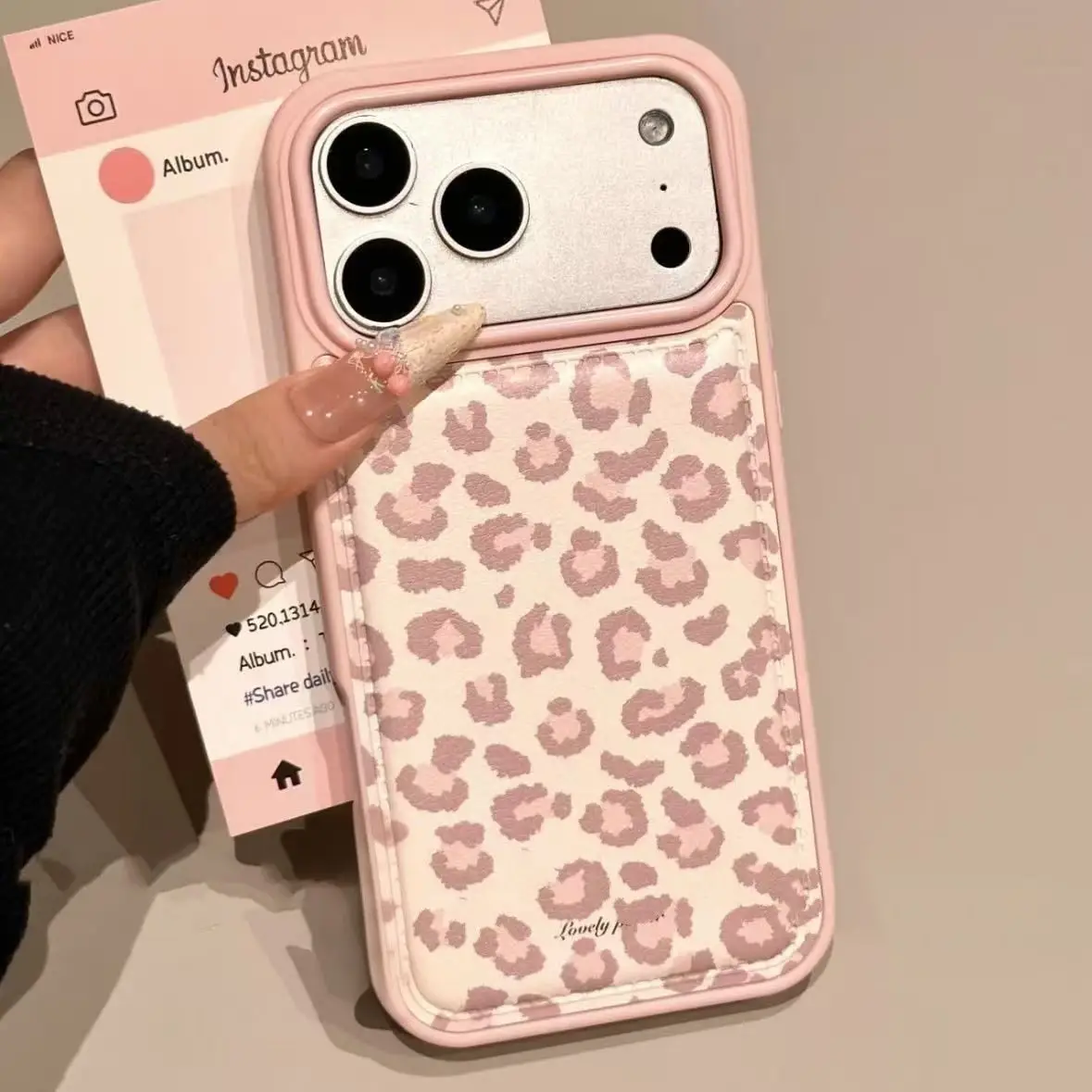 Fashion INS Sweet Pink Leopard Print Leather Shockproof Prot