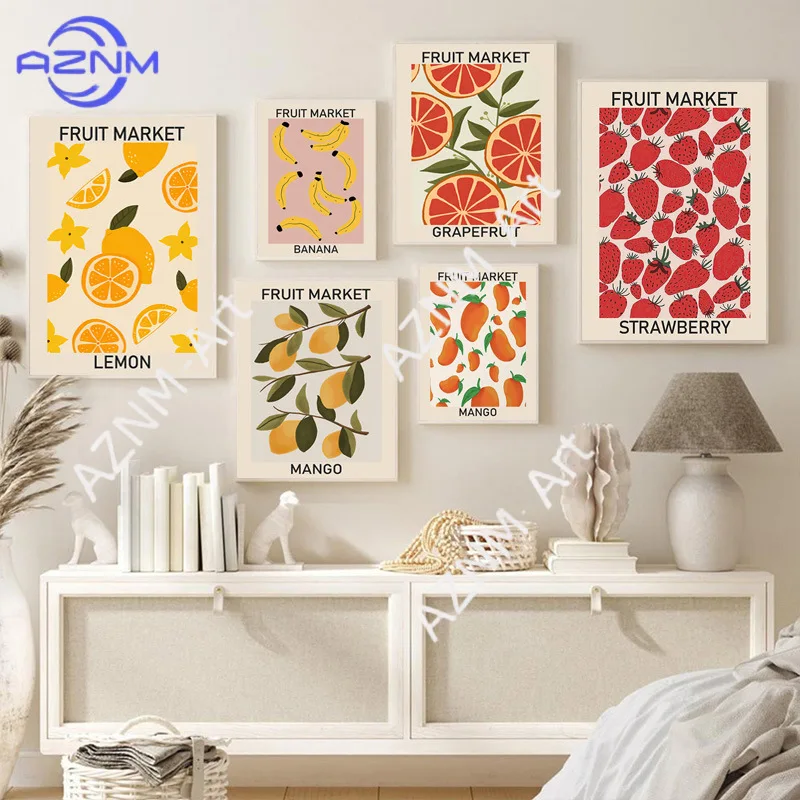 1PC Cherry lemon pear modern sofa background wall decor living room bedroom dining room picture