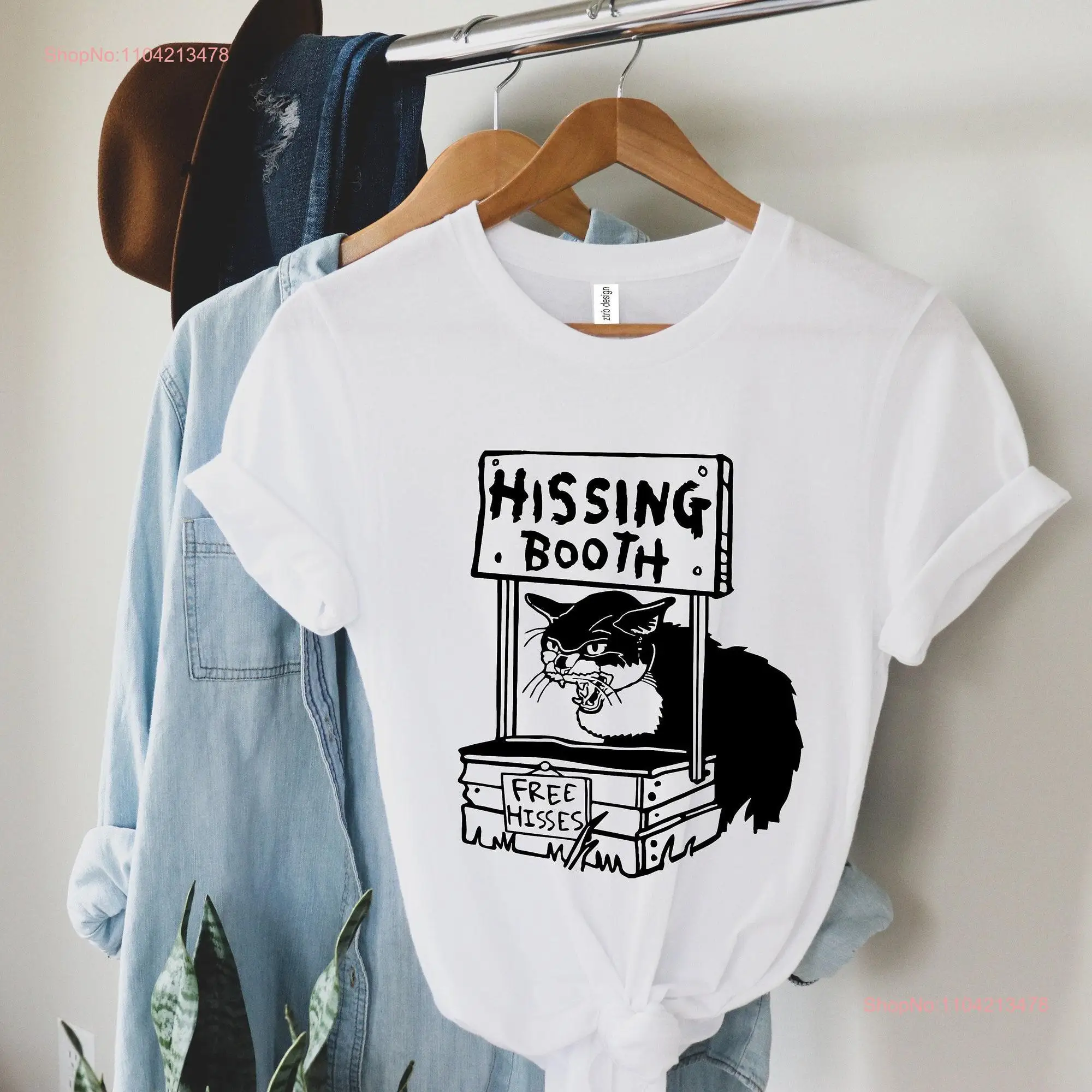 Cat Hissing Booth Free Hisses T Shirt Funny Kitten Furmom Furdad long or short sleeves