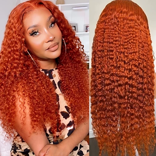 Imagen 1 del producto Peluca de Cabello Humano Virgen Brasileño con Frente de Encaje Transparente HD 13x4, Ondulado Profundo Color Jengibre, 36 Pulgadas, Densidad 220, Pre-Depilada, Sin Pegamento