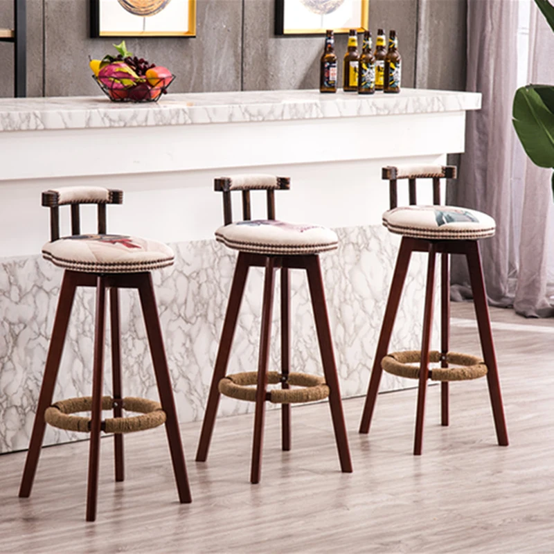 Wooden Luxury Bar Chairs Nordic High Stool Modern Reception Bar Chairs Relax Minimalist Design Bar Furniture Barkrukken LLBC