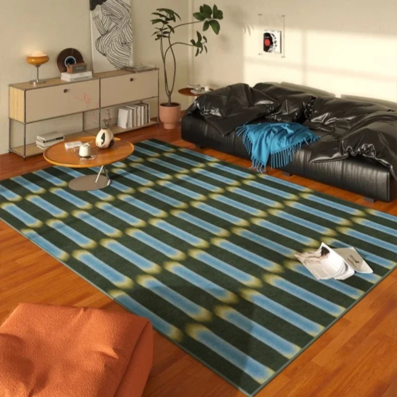 Living room modern retro blue carpet stripes lines bedroom bedside soft rug coffee table leisure area plush floor mat Alfombra 4