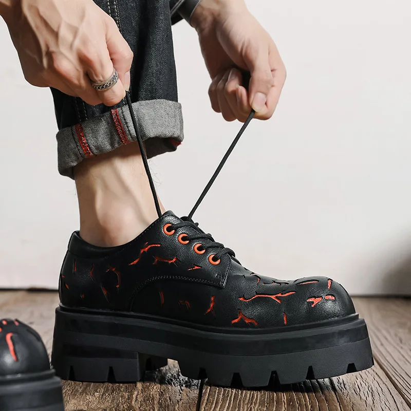 

2025 Autumn New Genuine Leather Men's Shoes British Thick Bottom Derby Shoes Burst Pattern Design Casual Shoe Men Dress Shoes 신발