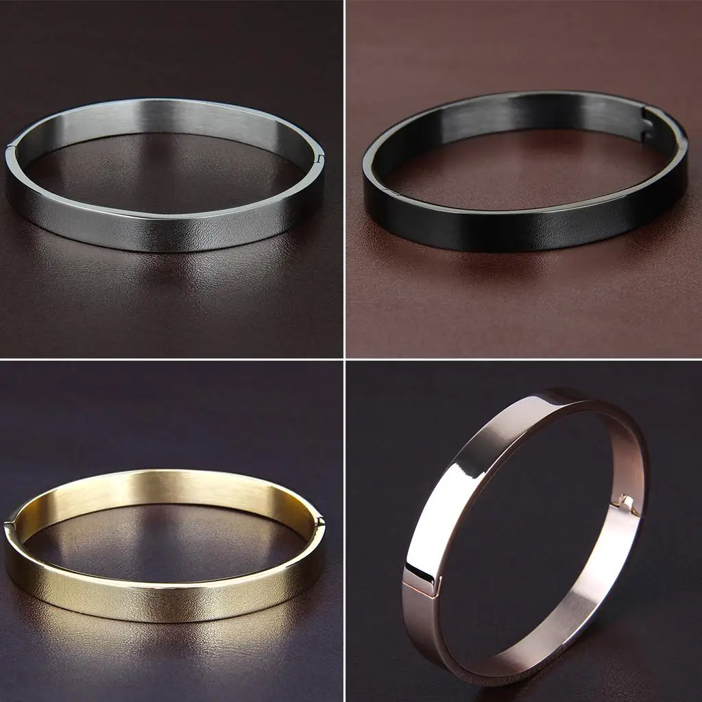 Fashion Shiny Cuff Bangle Stainless Steel Plain Bracelet for Men Women Gift - 8mm Width, 180mm Perimeter