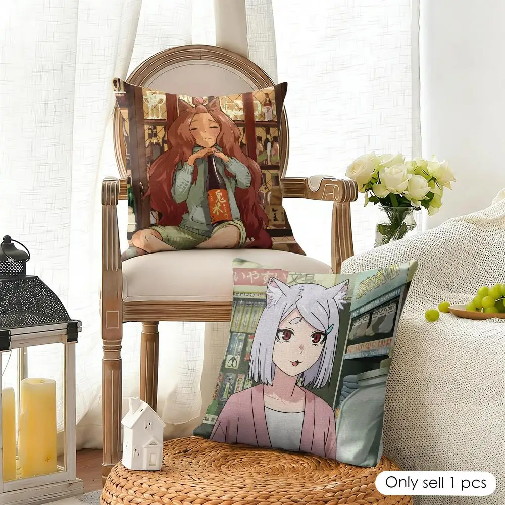 Anime C-Chainsmoker Cat Cushion Cover Linen Square Pillow Case Naturally Durable Hypoallergenic Gentle On Sensitive Skin