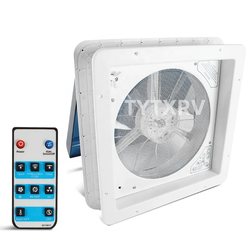 TYTXRV Caravan Accessories 14'' DC12V 420mm RV Roof Vent Fan with Remote Control & Rain Sensor Caravan Skylight Smoke Lid