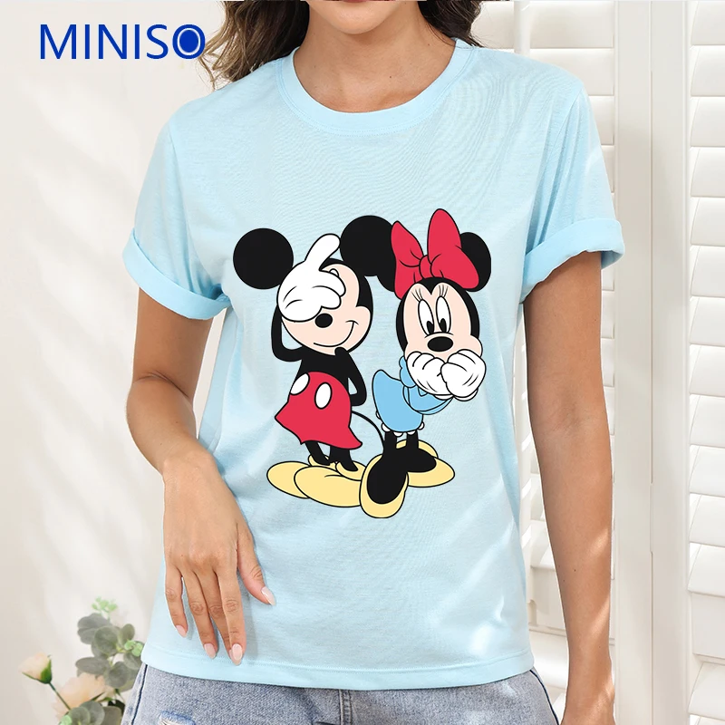 

Disney Mickey Minnie Printed Cotton Black t-Shirt Couples Loose Top Plus Size Top Ladies Trends Women's Short Sleeve Top Clothes