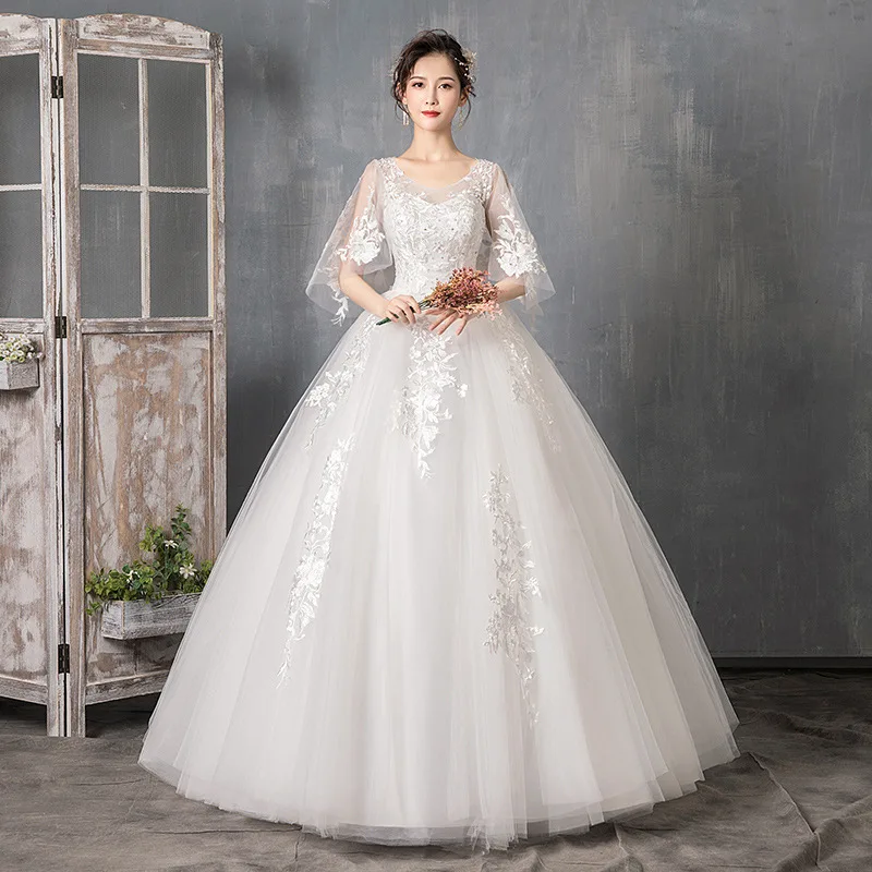 Main New Wedding Dress Bridal Long Sleeve Spring High Waist Trailing Young  Small Dropshipping