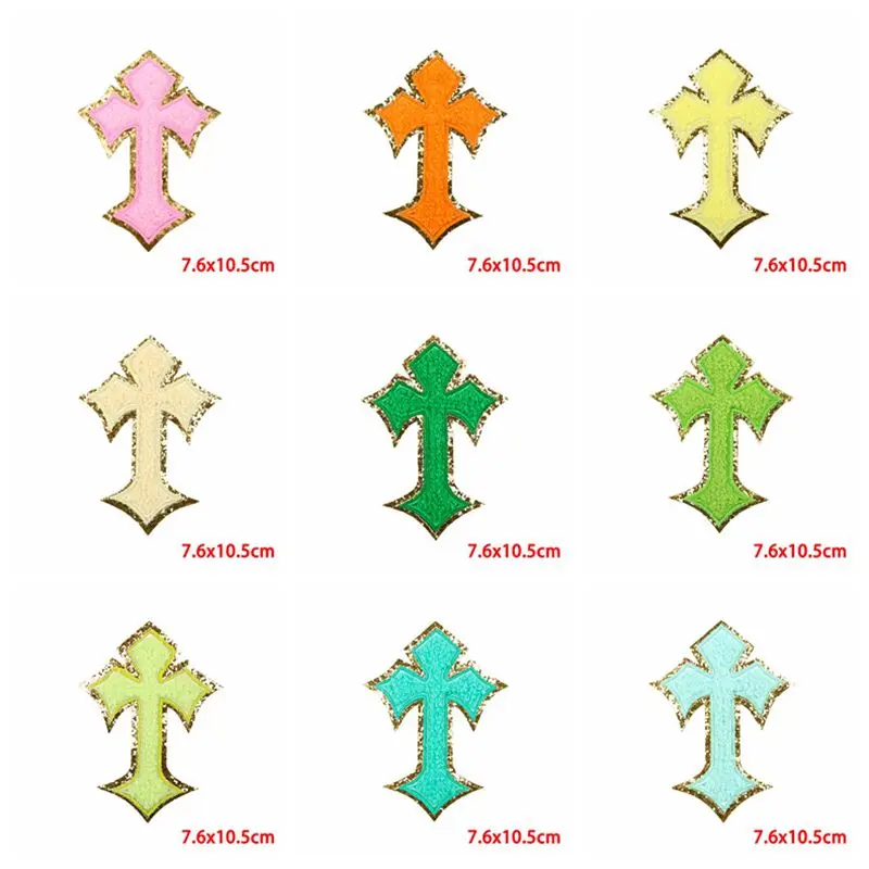 10PCS Hurtownia Phnom Penh Cross Chenille Patch Iron on Patches Glitter Embroidered Sew On Patches For Jeans Jackets DIY Crafts