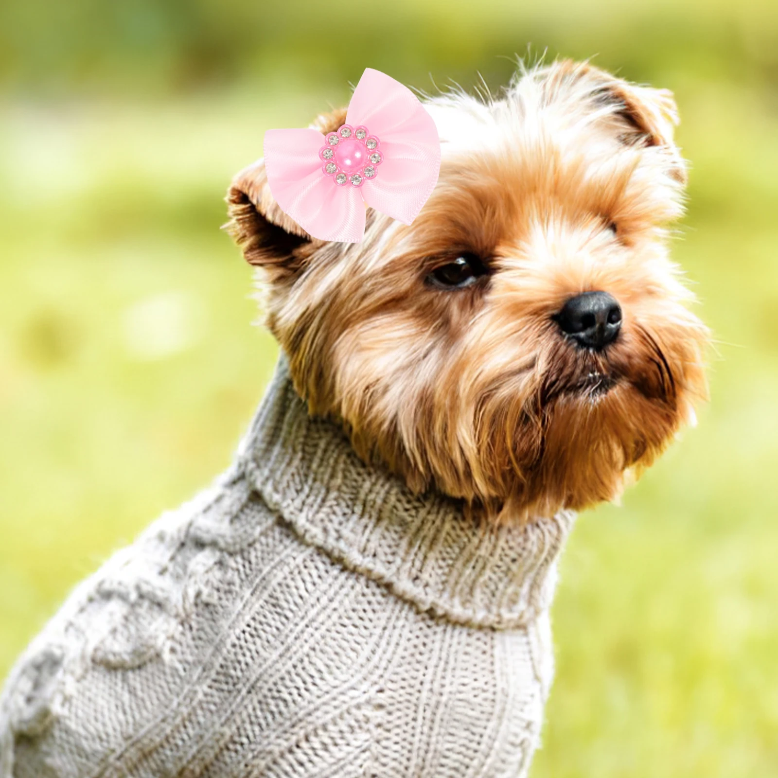 

20pcs Pet Hairbands Dog Accessories Decorative Bowtie Hair Ties Rhinestone Pearls Elastic Rubber Band for Small Medium Large