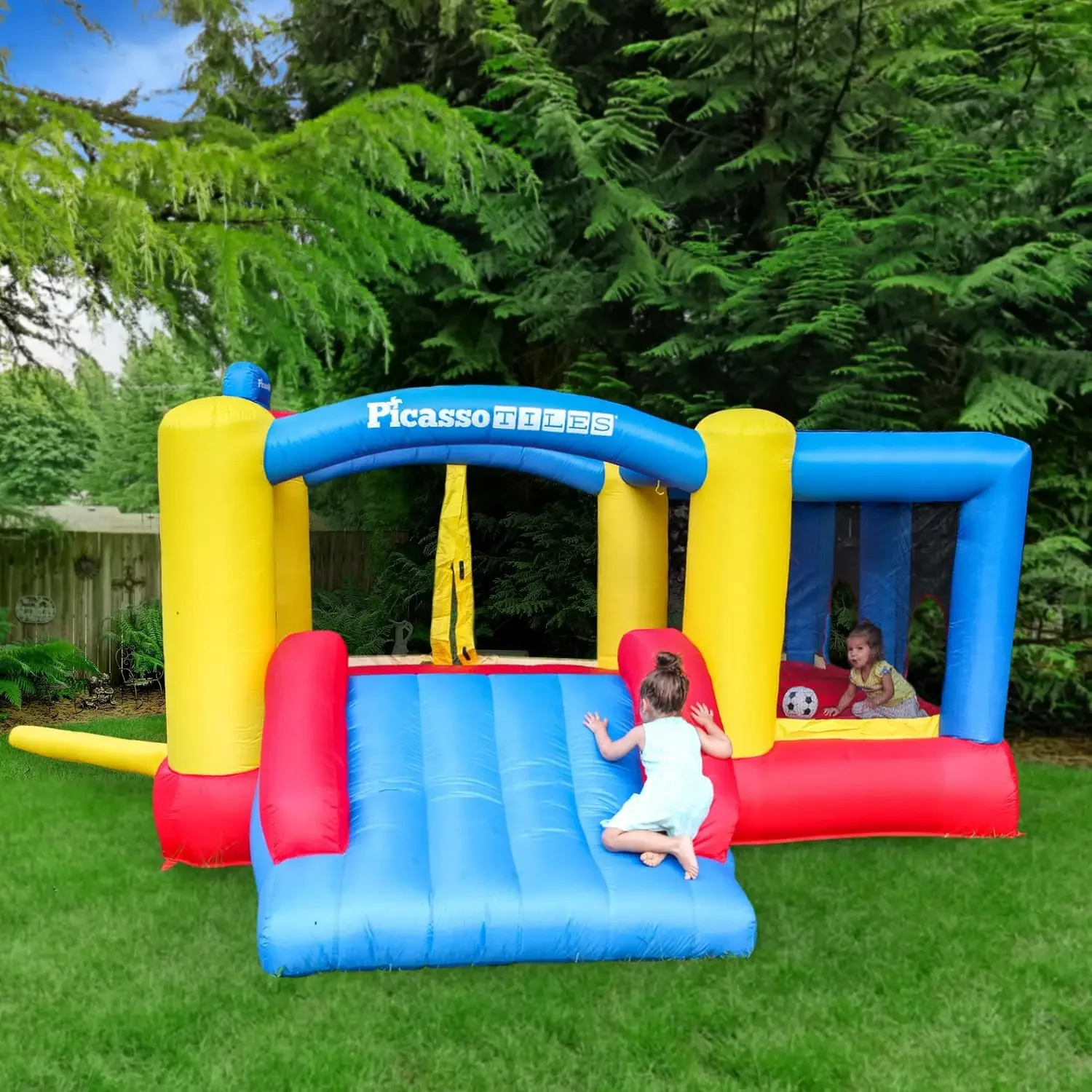USA Stock [Upgrade Version] KC102 12x10 Foot Inflatable Bouncer Jumping Bouncing House, Jump Slide, Dunk Playhouse w/Basketball