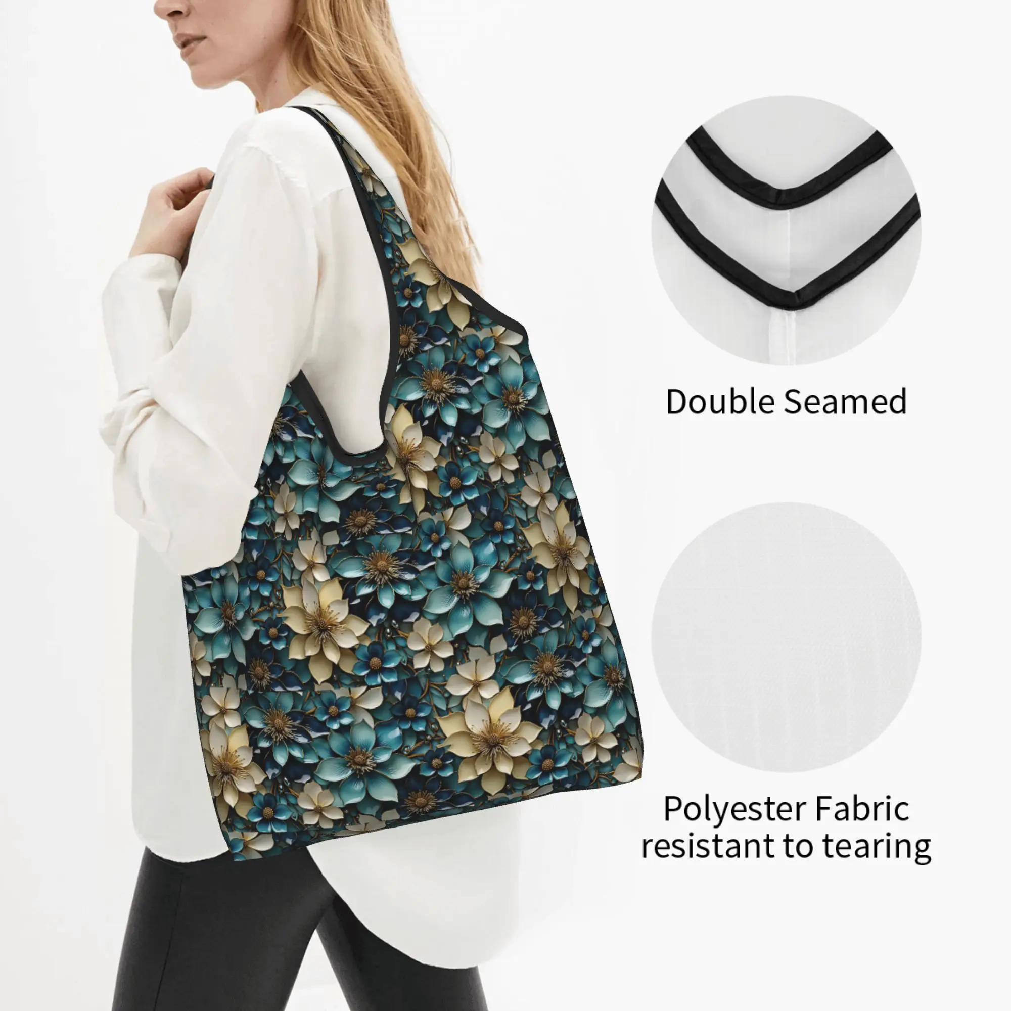 Fashion Trend 3D Flowers Grocery Shopping Bag Funny Shopper Shoulder Tote Bag Big Capacity  Luxury High 3D Floral Handbag