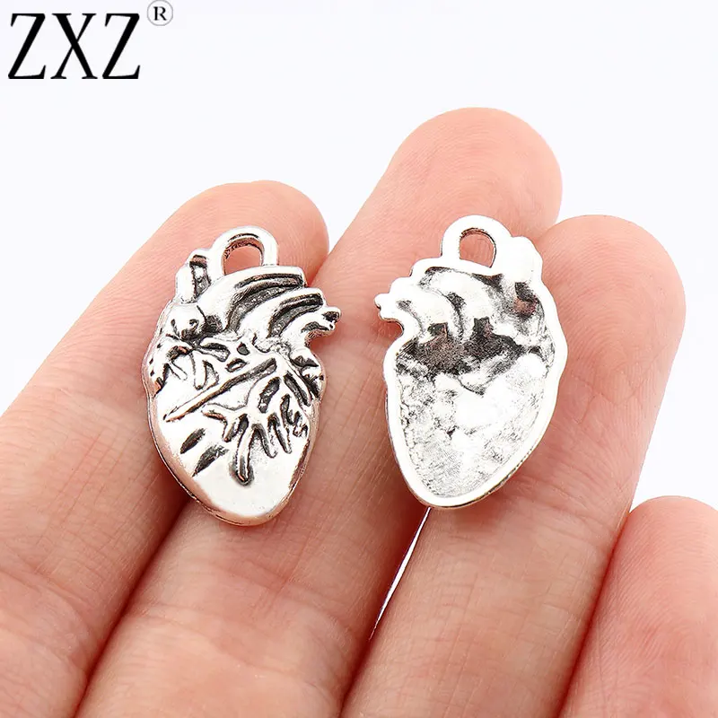 

ZXZ 20pcs Tibetan Silver Anatomical Human Heart Organ Charms Pendants For Necklace Bracelet Earrings Jewelry Making Findings